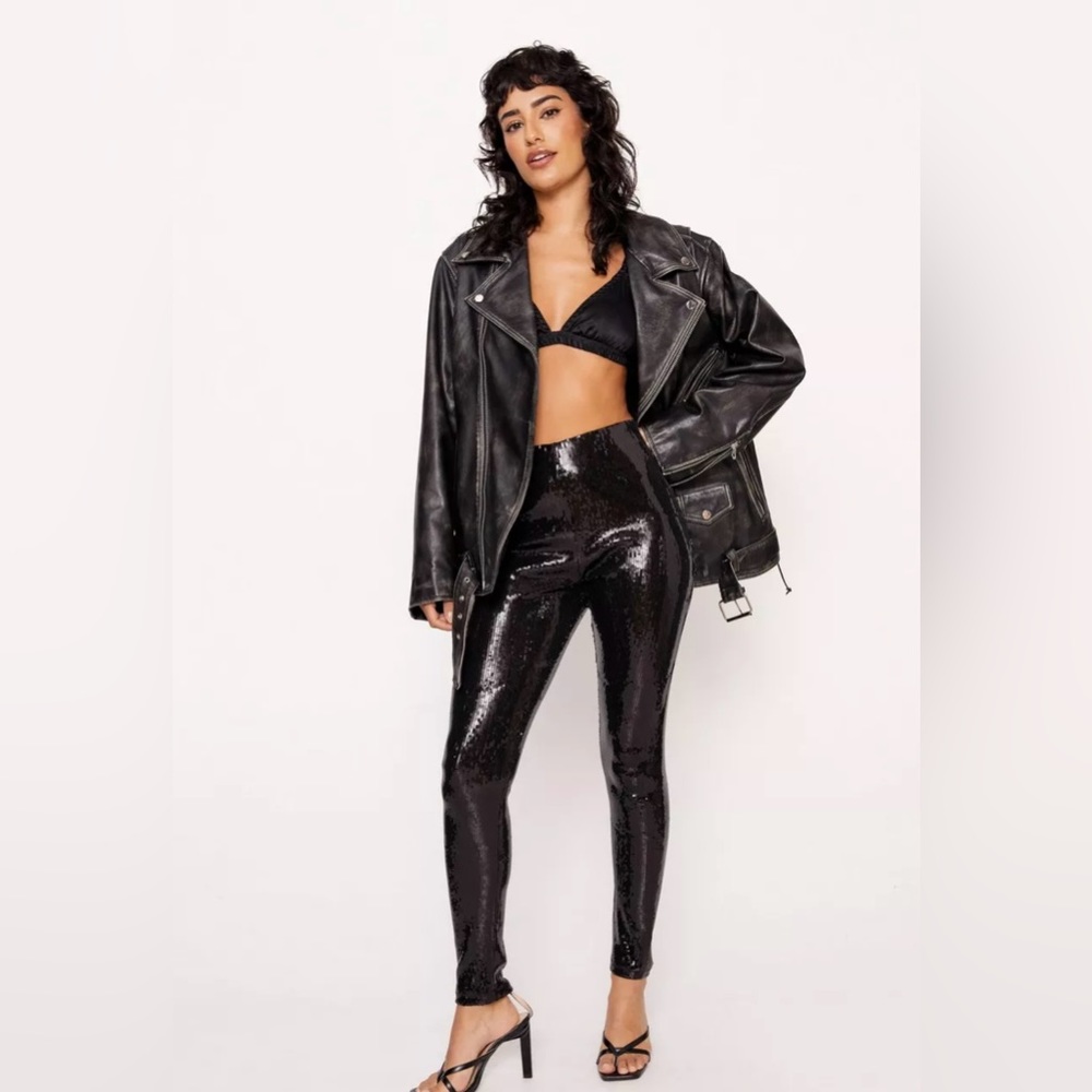 Nasty Gal -gold sequin leggings -s